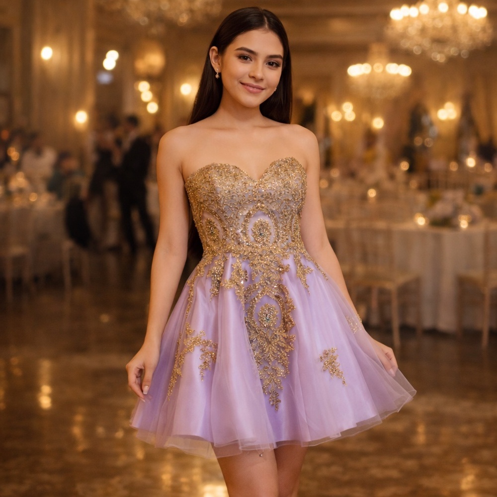 Fiesta‎ Fashion Purple Gold Sequin Strapless Skater Dress Prom Homecoming XL